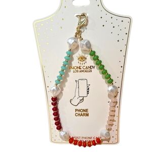 PHONE CANDY LA Beaded Pearl Phone Charm Wristllet. - Red, Green, White.NWT